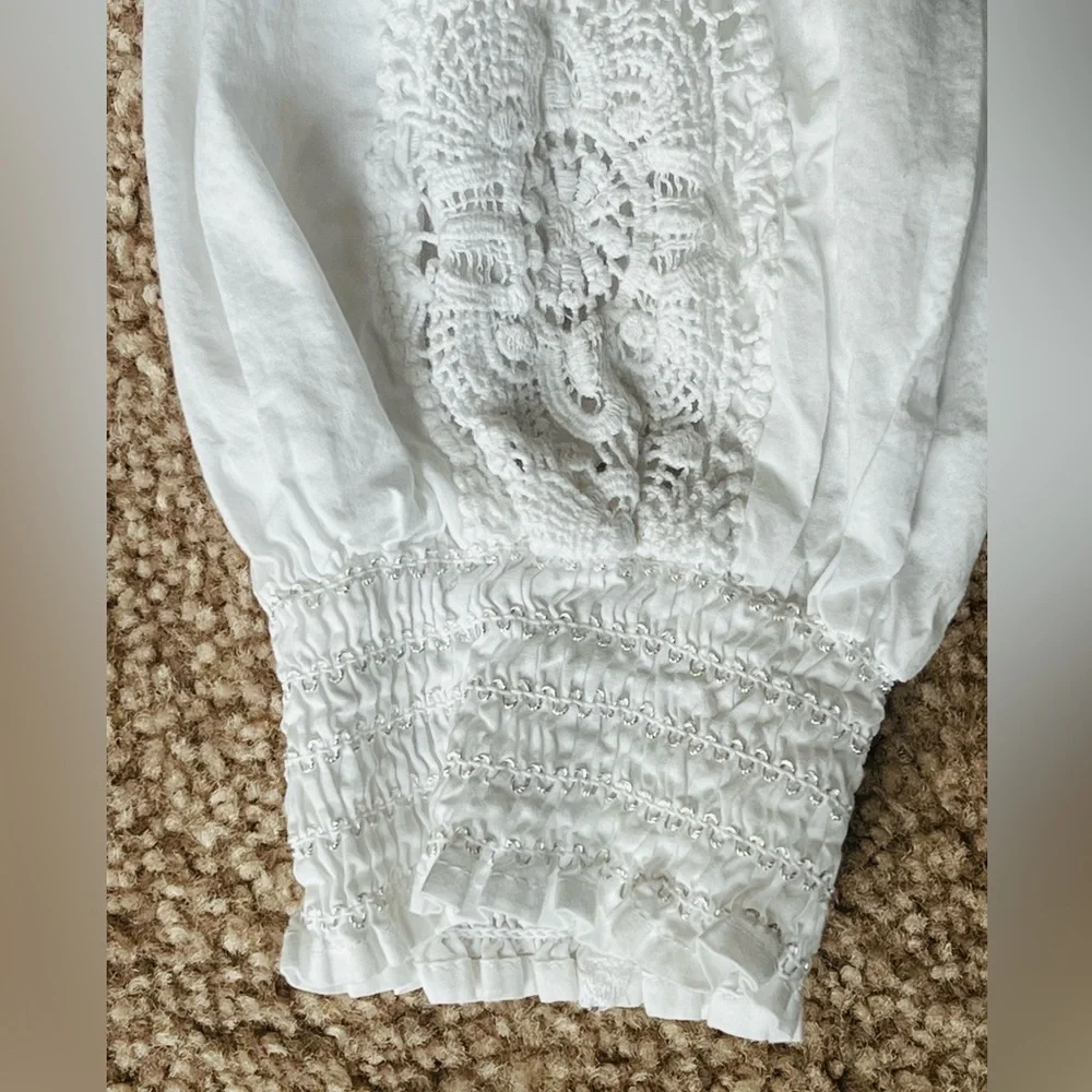 Lace Inset Embroidered Cotton Top - Picture 5 of 8